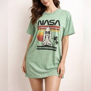 His NASA Retro Graphic Tee — Green Space Shuttle Print